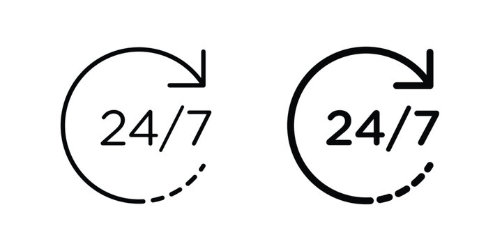 24 Hours a day service icon vector illustration. Editable black icons. EPS 10