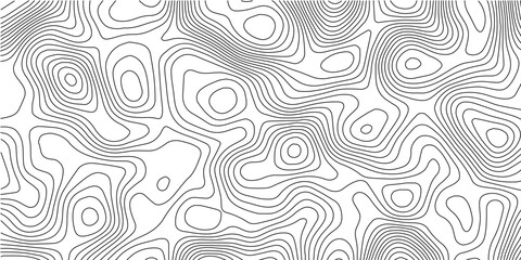 Minimal Monochrome Topographic Map Background with Black and White Contour Lines, Flowing Elevation Curves and Seamless Terrain Pattern for Design. © Hasan
