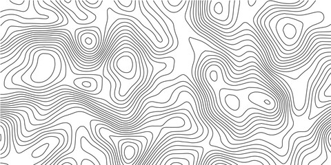 Seamless Black and White Topographic Map Pattern with Contour Lines, Flowing Elevation Curves and Minimal Monochrome Terrain Background for Cartography Use. © Hasan