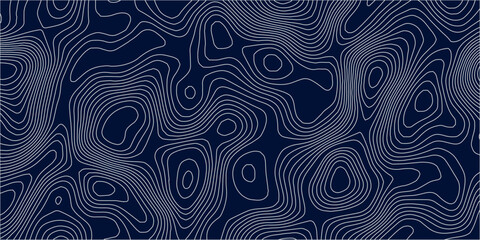 Abstract Blue Topographic Contour Line Pattern on Dark Navy Background with Flowing Elevation Curves, Modern Geographic Terrain Map Design Style. © Hasan