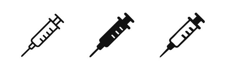 Fototapeta premium Medical Syringe Icon Set in Three Different Styles for Injections Vaccinations and Medical Procedures