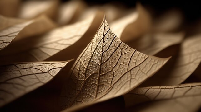 Abstract view of dried leaves showing intricate patterns and textured surfaces.