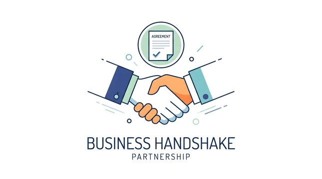 Professional vector illustration of a firm business handshake symbolizing successful partnership, agreement, collaboration, and a finalized deal between companies