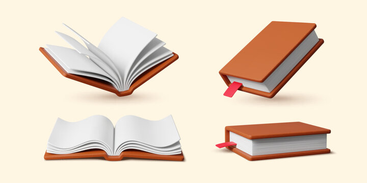 3d opened and closed book with hardcover, pages and bookmark. Realistic vector books showing reading, school education, learning, literature and student studies for academic, library and knowledge