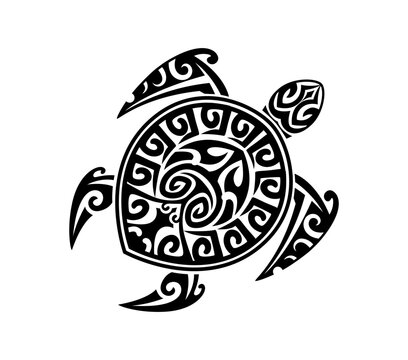 Maori turtle animal tribal graphic black tattoo or sticker. New Zealand tribal black decoration, Polynesian ethnic abstract print. Maori warrior graphic tattoo
