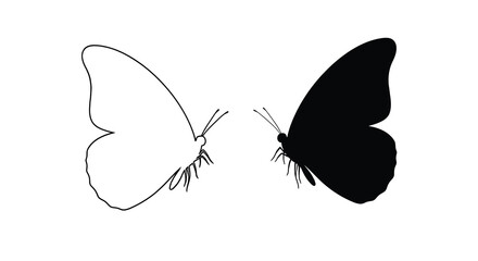 Butterfly pair outline and solid black silhouette © Abir