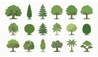 Flat green tree icons vector landscaping and environment design set © MstLiza