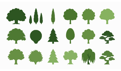 Minimal green tree silhouettes vector landscape and environmental illustration © MstLiza