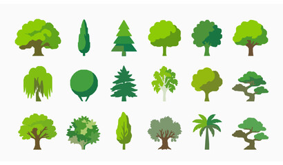 Green tree collection vector oak cypress pine landscape illustration set © MstLiza