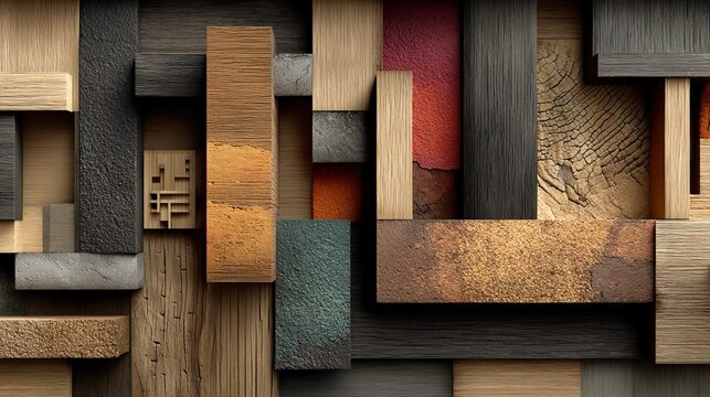 Abstract wooden slats with varying depths, modern architecture texture, contemporary interior design, geometric forms, stylish patterns, innovative 
