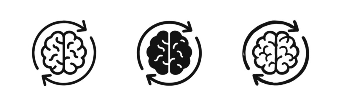 Brain process cycle icon set for renewal and mental training