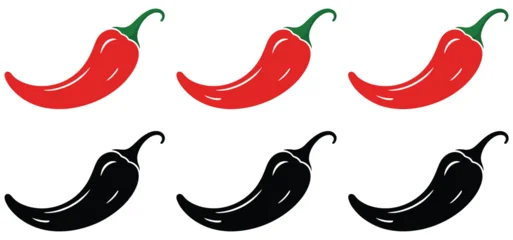 Hot chili pepper icon set vector, red pepper and paprika illustrations, spicy food symbols and culinary elements, clean modern vector design for recipe books and restaurant menus. © MD REZAUL