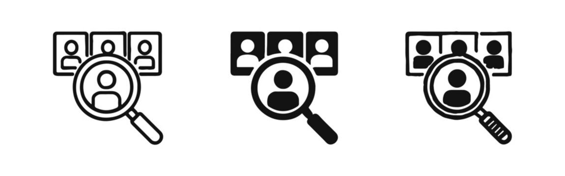 Recruitment and Talent Search Icon Set with Magnifying Glass and People