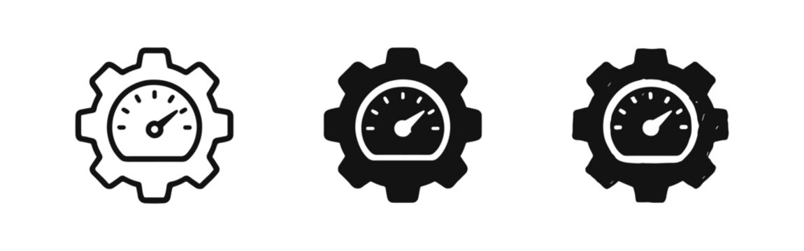 Performance Optimization and System Speed Icon Set with Gauge and Gear
