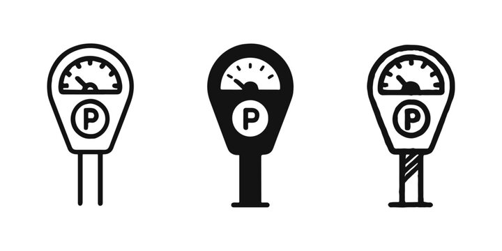 Parking Meter Street Service Icons - Urban Traffic and Payment Symbols