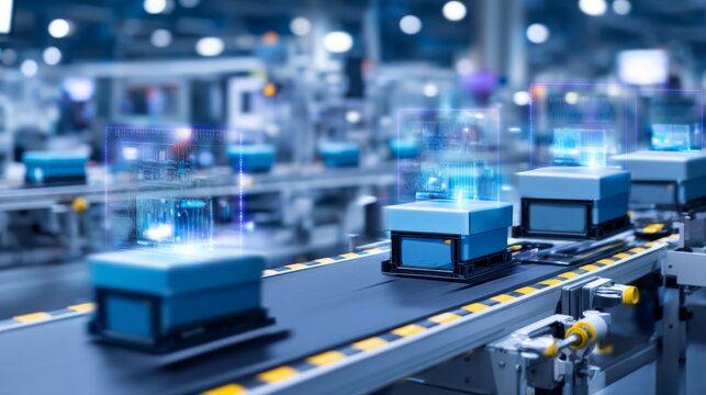 Identical Products Moving Along Assembly Line in Modern Manufacturing Facility