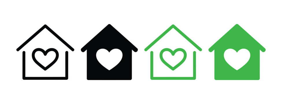 House with heart icon vector illustration, home and love symbol representing family care, charity support, community help, healthcare, and warm social service concepts in simple modern design