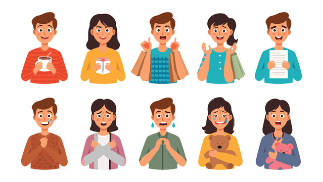 Expressive Mood: A set of ten individual cartoon images that depict a various of facial emotions and moods, each image showcase one person's feeling