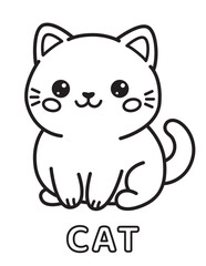 Cute cat coloring page for kids with bold outlines and kawai style © Kristina