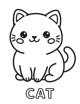 Cute cat coloring page for kids with bold outlines and kawai style