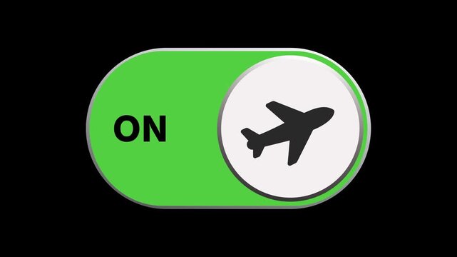 Animated red toggle switch icon with airplane symbol in off position against black background for mobile app flight mode and travel settings navigation interfaces.
