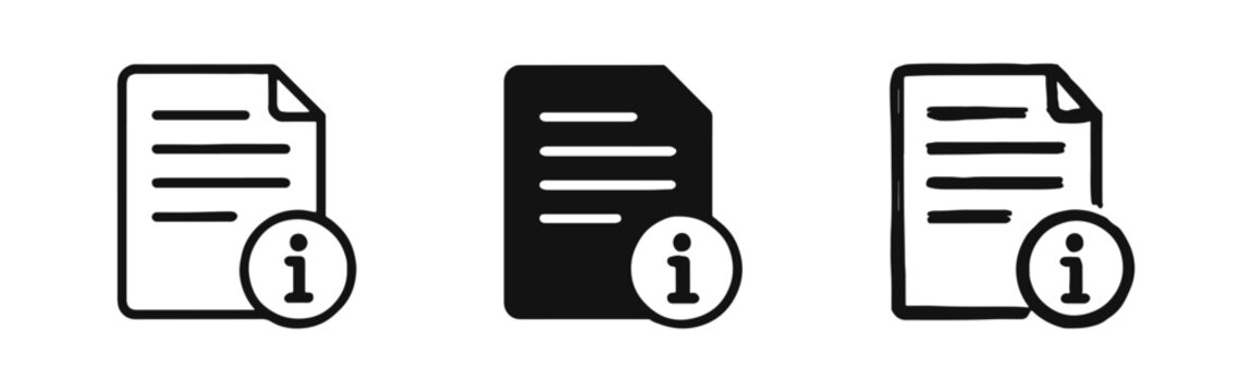 Information document and help guide icons with info symbol in three styles