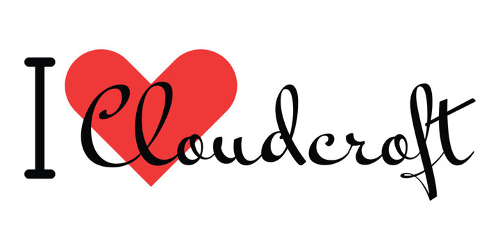 I love Cloudcroft, city of United States. Hand drawn letters with red heart. Vector illustration lettering, modern design