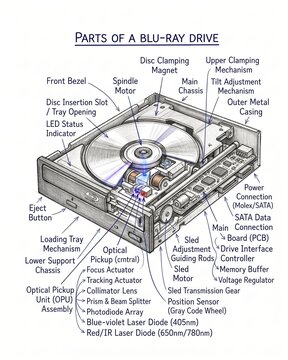 Detailed technical diagram showing internal components of a bluray drive