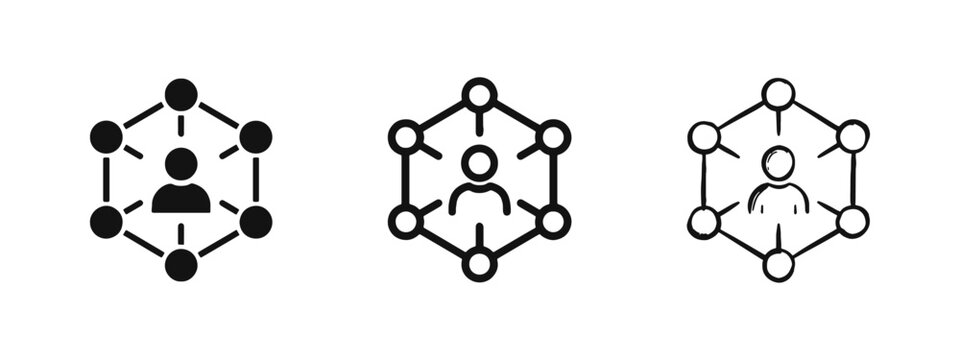 Person at the center of a social network or data structure icon set