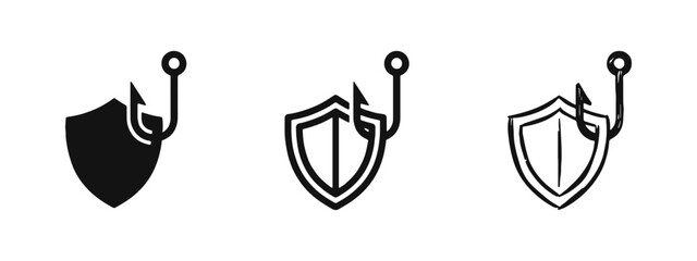 Cybersecurity phishing attack and data protection icon set © drawing lines
