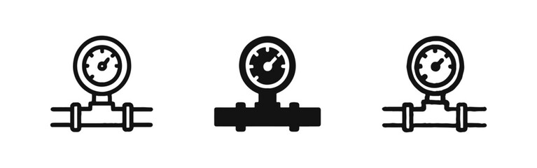 Industrial pressure gauge and pipe measurement icon set in outline, solid, and hand-drawn styles © ICONS FOR YOU