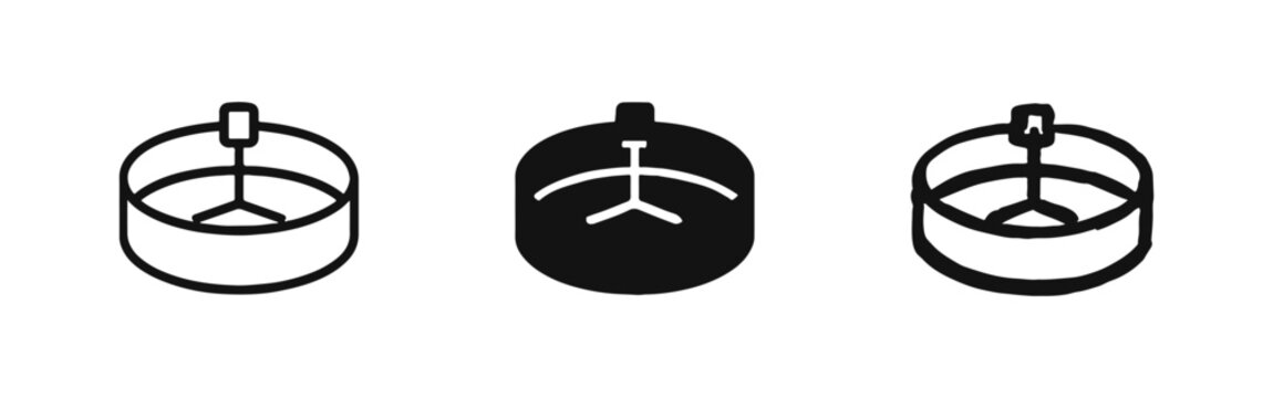 Water treatment tank or clarifier industrial icon set in outline, solid, and hand-drawn styles