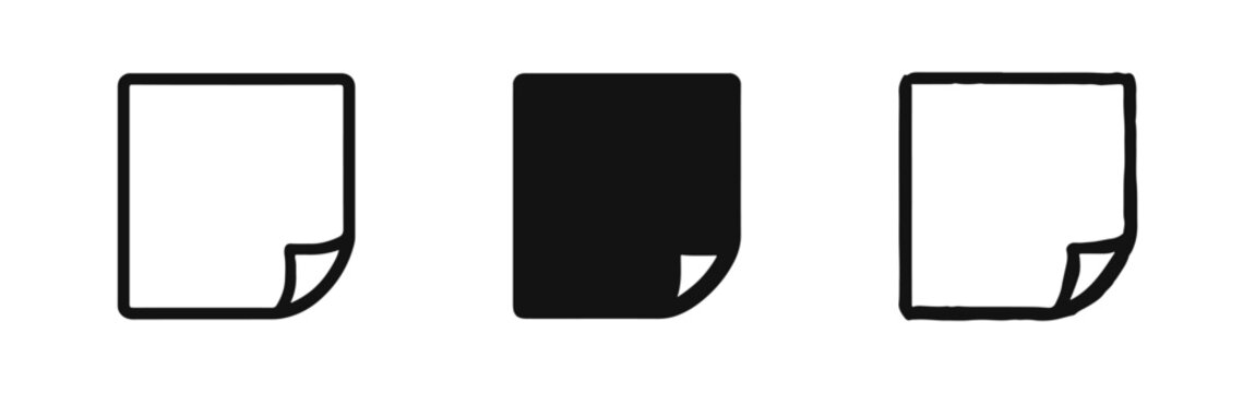 Sticky note paper memo reminder office icon set in outline, solid, and hand-drawn styles