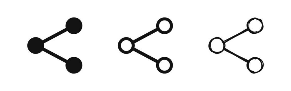 Social media share icon set with connected nodes in three styles for networking and communication