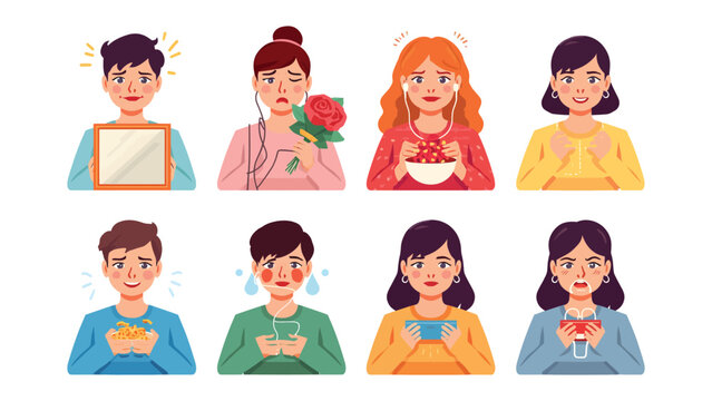 Emotions' array of human expression: An illustration showcasing diverse people, each embodying a different emotion.