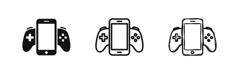 Mobile Gaming Icon, Smartphone with Gamepad Controller Entertainment Symbol © drawing lines