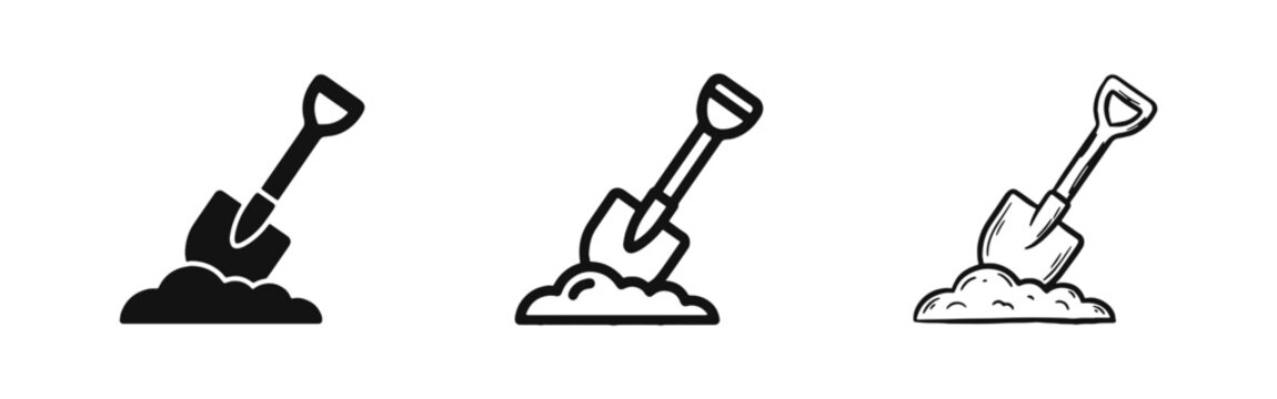 Construction and Gardening Tool Icon, Shovel in Dirt representing Work and Development