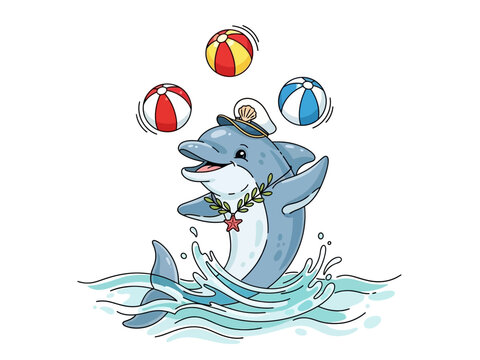 Cute Dolphin Juggling Balls in Water.