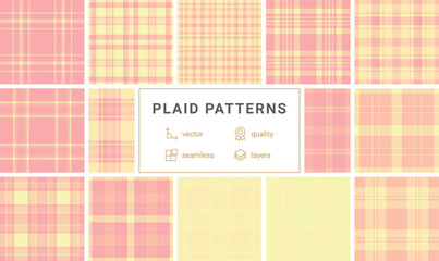 This seamless pastel pink and yellow plaid tartan pattern offers a soft, elegant aesthetic. Ideal for nursery textiles, spring backgrounds, gift wrap, and versatile creative digital designs.