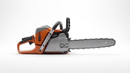 Fototapeta premium Professional orange chainsaw isolated on white background