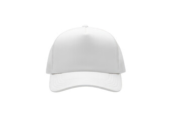 Fototapeta premium Classic white baseball cap with curved brim isolated on transparent background