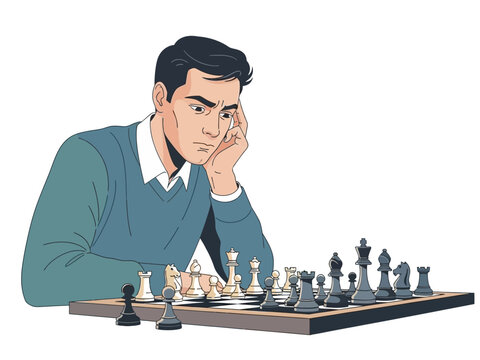 Man deeply concentrating while playing chess game.