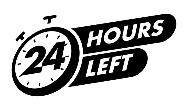 Timer 24 hours left with watch icon for promotion, promo offer, sale, social media post
