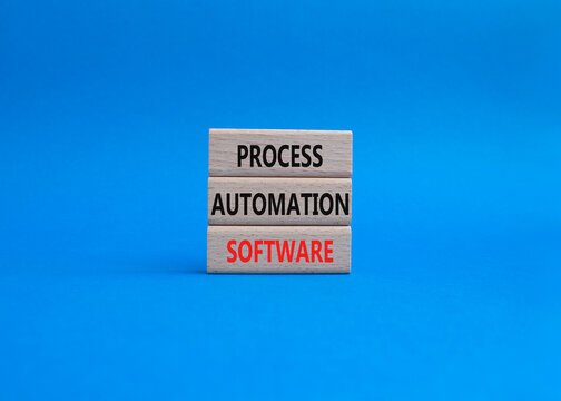 Process Automation Software symbol. Concept word Process Automation Software on wooden blocks. Beautiful blue background. Business and Process Automation Software. Copy space