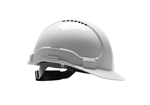 Gray safety hard hat with reflective stripes for workplace protection isolated on transparent background