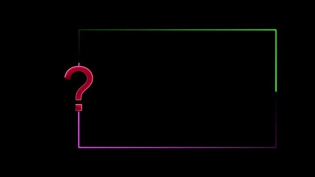Multicolor neon question mark in a rectangle on black background neon rectangle neon sign