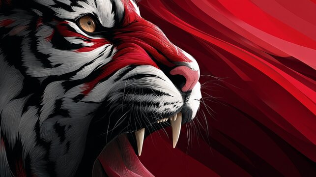 Bold Illustration of a Roaring Tiger Face in Black and White Style