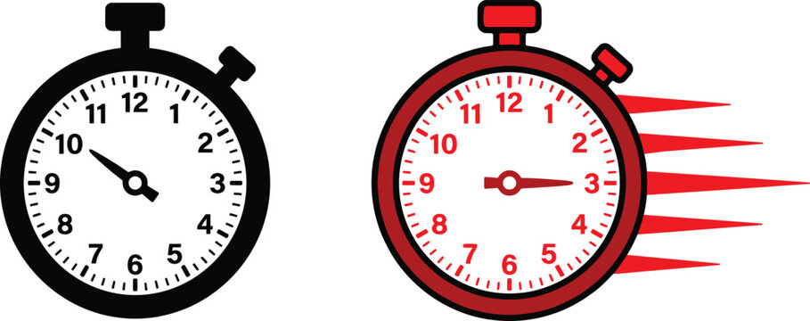 Stopwatch icons showing normal and fast timing concept, ideal for productivity and deadline themes.