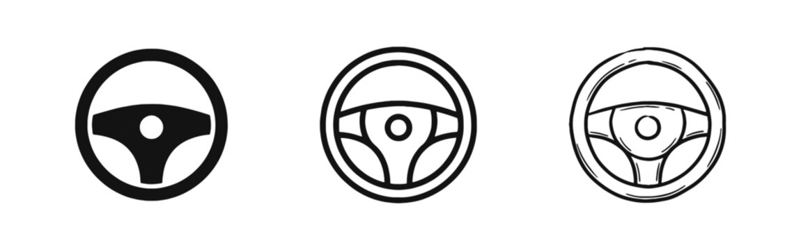 Steering Wheel and Car Driving Icons Set