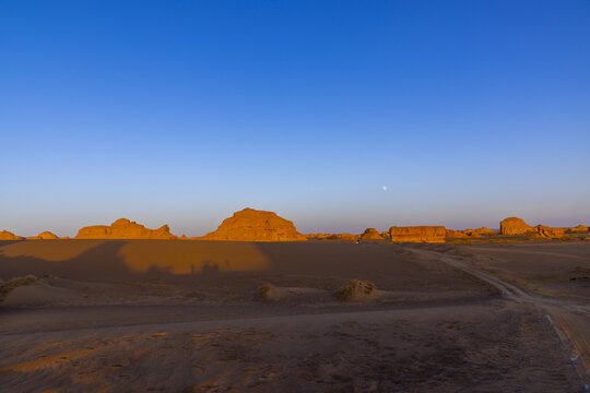 Sunset over Yadan Desert Landforms in Gansu, China